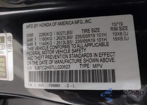 2020 Acura Rdx Technology Package from USA, damaged, VIN 5J8TC2H57LL020623